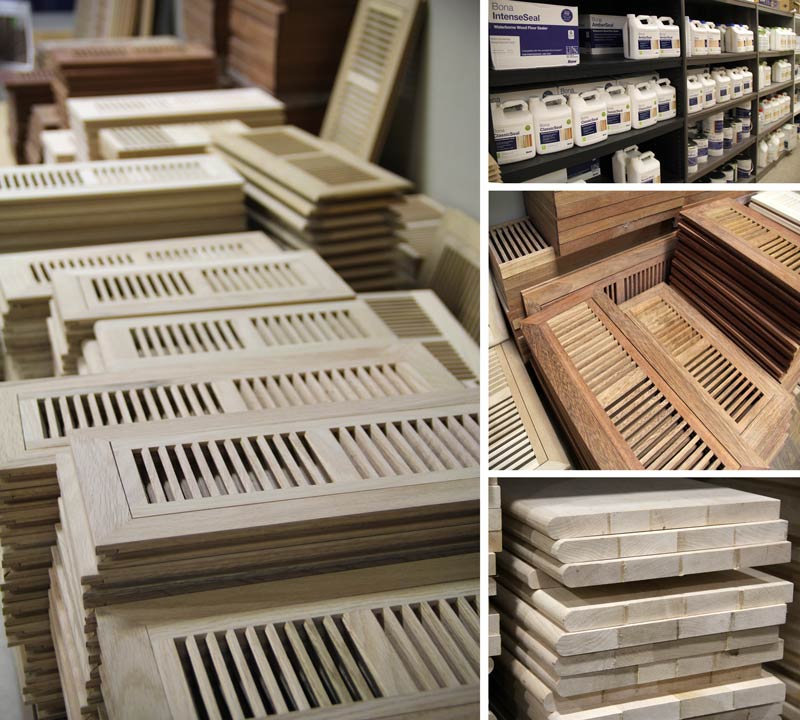 Hardwood floor vents, stair treads, stair risers, and Bona floor products.